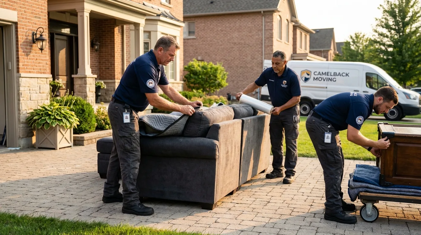 Large estate moving crew wrapping furniture in Johnson, VT